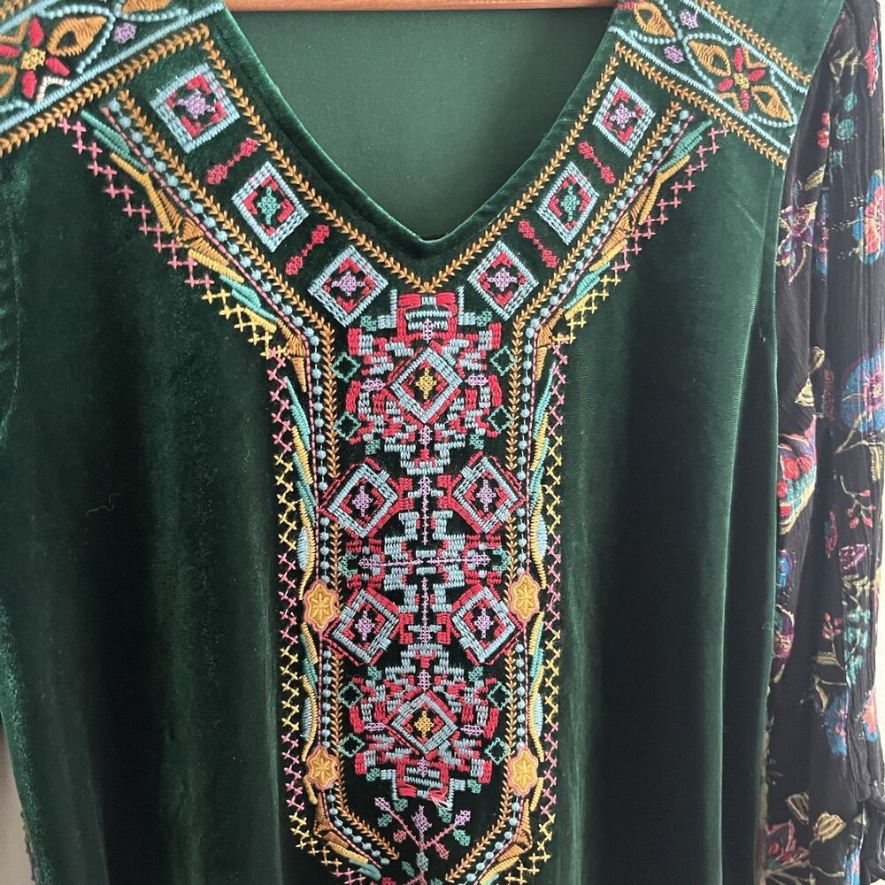 Caleesa Velvet Embroidered Tunic Top Sz S Forest Green Fairy Grunge Renaissance - Picture 10 of 11
